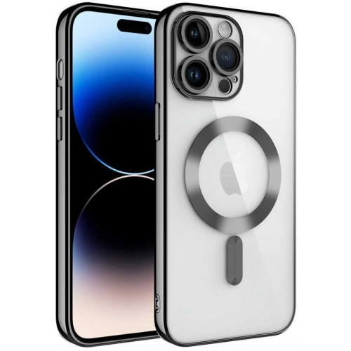 Apple iPhone 14 Pro (6.1) Kılıf Kamera Korumalı Şeffaf Magsafe Wireless Şarj Özellikli Demre Kapak - Siyah