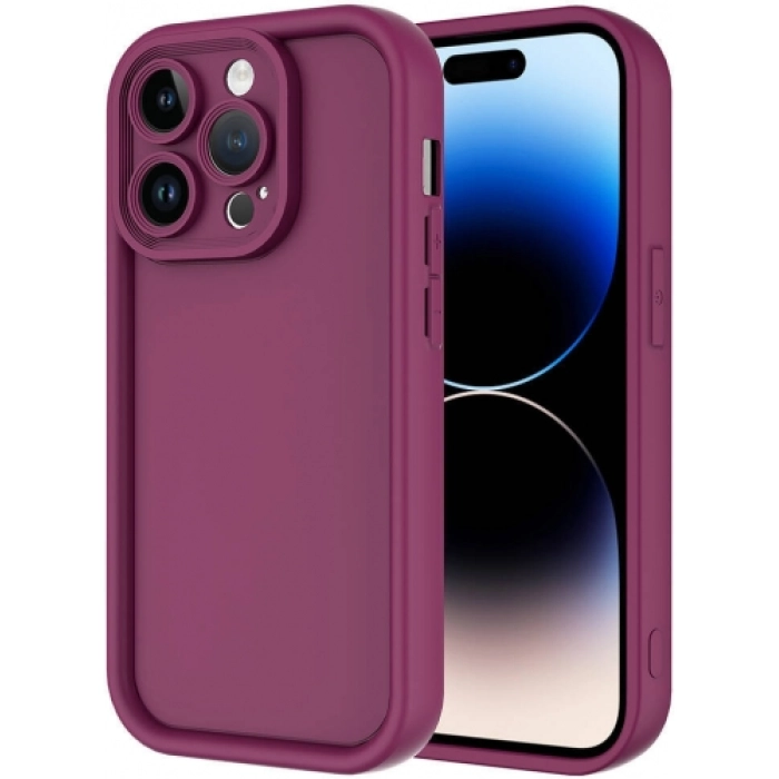 Apple iPhone 14 Pro (6.1) ile Uyumlu Kılıf Kamera Korumalı Silikon Ananas Kapak - Mürdüm