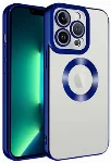 Apple iPhone 14 Pro (6.1) Kılıf Kamera Korumalı Silikon Logo Açık Omega Kapak - Mavi
