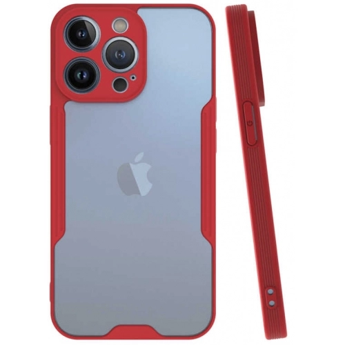 Apple iPhone 14 Pro (6.1) Kılıf Renkli Silikon Kamera Lens Korumalı Şeffaf Parfe Kapak - Kırmızı