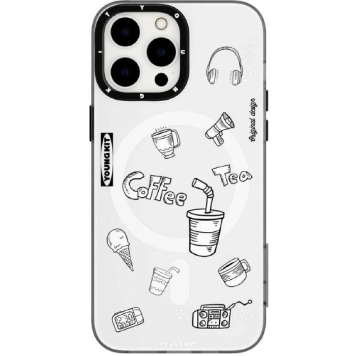 Apple iPhone 14 Pro (6.1) Kılıf Magsafe Şarj Özellikli Desenli Youngkit Plaything Serisi Kapak - Beyaz