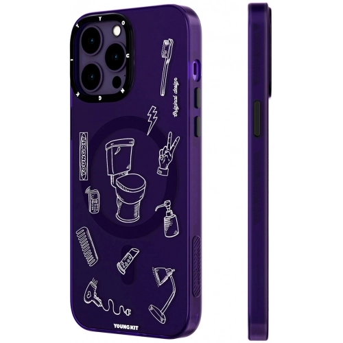 Apple iPhone 14 Pro (6.1) Kılıf Magsafe Şarj Özellikli Desenli Youngkit Plaything Serisi Kapak - Beyaz