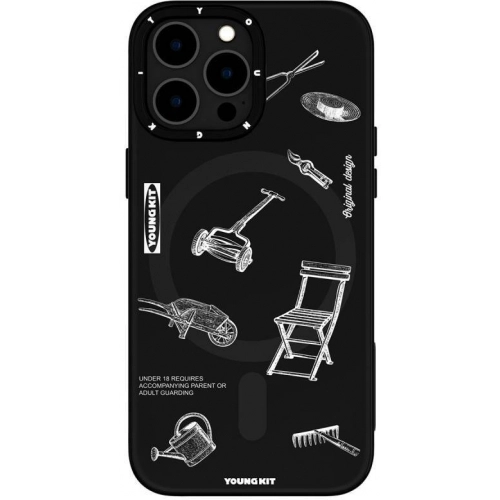 Apple iPhone 14 Pro (6.1) Kılıf Magsafe Şarj Özellikli Desenli Youngkit Plaything Serisi Kapak - Siyah