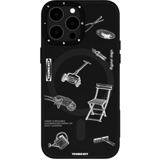 Apple iPhone 14 Pro (6.1) Kılıf Magsafe Şarj Özellikli Desenli Youngkit Plaything Serisi Kapak - Siyah