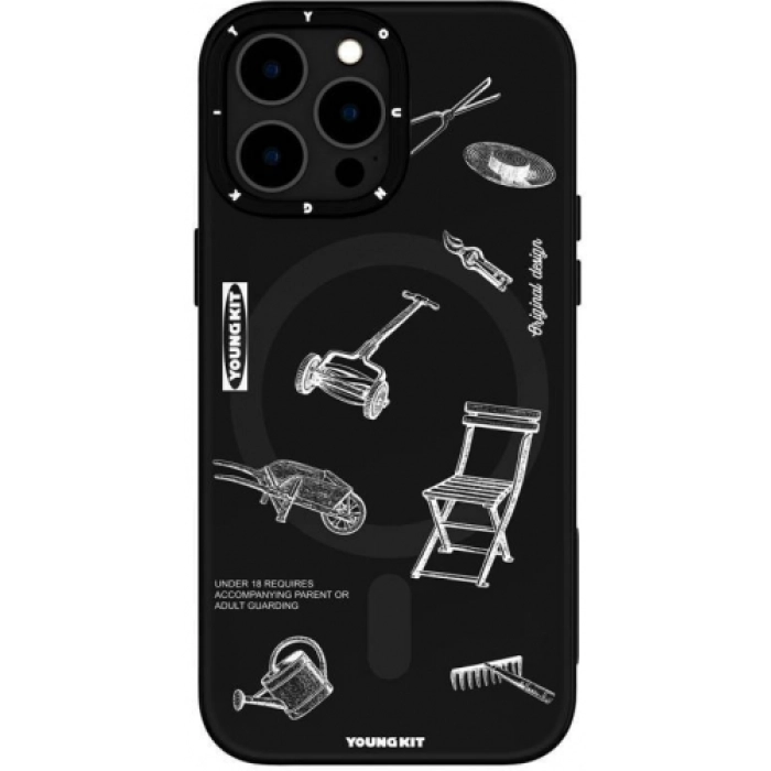 Apple iPhone 14 Pro (6.1) Kılıf Magsafe Şarj Özellikli Desenli Youngkit Plaything Serisi Kapak - Siyah
