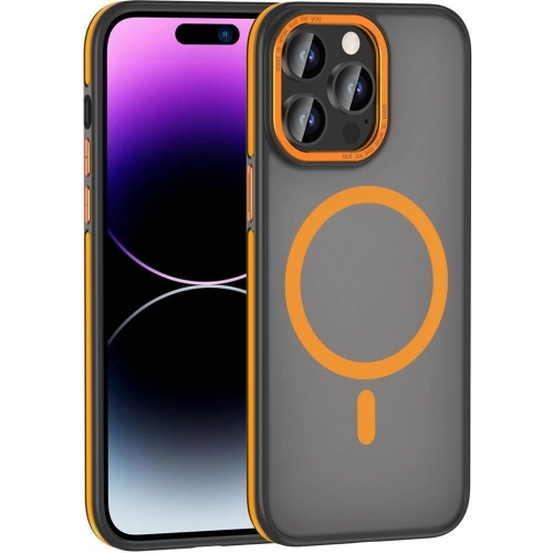 Apple iPhone 14 Pro (6.1) Kılıf Magsafe Şarj Özellikli Mat Görünümlü Ant Kapak - Turuncu