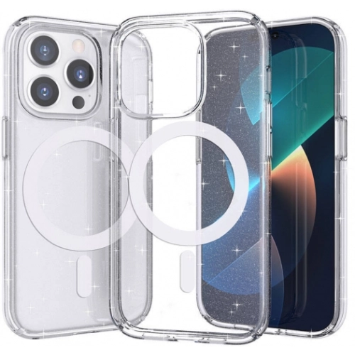 Apple iPhone 14 Pro (6.1) Kılıf Magsafe Şarj Özellikli Parlayan Simli Saydam Renkli Allstar Kapak - Şeffaf