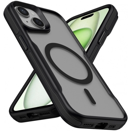 Apple iPhone 14 Pro (6.1) Kılıf Magsafe Şarj Özellikli Renkli Kenar Airbag Şeritli Lamer TPU MagSafe Kapak - Gri