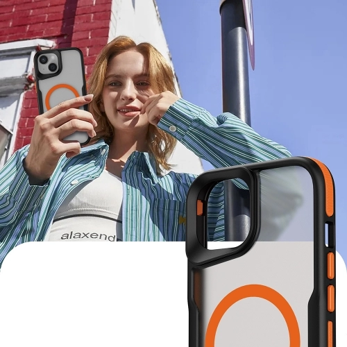 Apple iPhone 14 Pro (6.1) Kılıf Magsafe Şarj Özellikli Renkli Kenar Airbag Şeritli Lamer TPU MagSafe Kapak - Gri