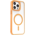 Apple iPhone 14 Pro (6.1) Kılıf Magsafe Wireless Şarj Özellikli Standlı Magsafe Klon Lensli Kapak - Turuncu