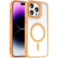 Apple iPhone 14 Pro (6.1) Kılıf Magsafe Wireless Şarj Özellikli Standlı Magsafe Klon Lensli Kapak - Turuncu