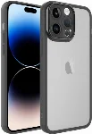 Apple iPhone 14 Pro (6.1) Kılıf Şeffaf Esnek Silikon Kenarları Buzlu Kamera Korumalı Post Kapak - Siyah