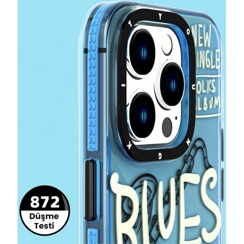 Apple iPhone 14 Pro (6.1) Kılıf Şeffaf Renkli Yazı Temalı Tasarım YoungKit Jazz Serisi Kapak - Mavi