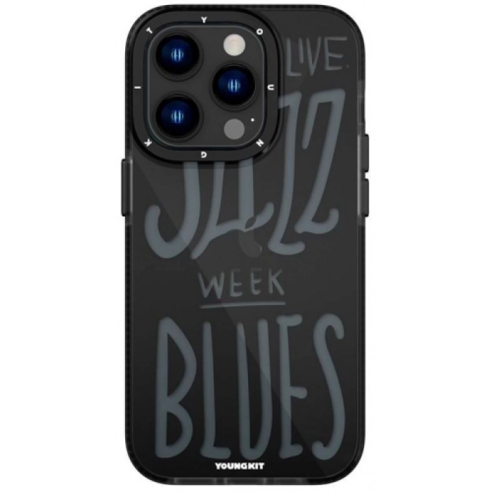 Apple iPhone 14 Pro (6.1) Kılıf Şeffaf Renkli Yazı Temalı Tasarım YoungKit Jazz Serisi Kapak - Siyah