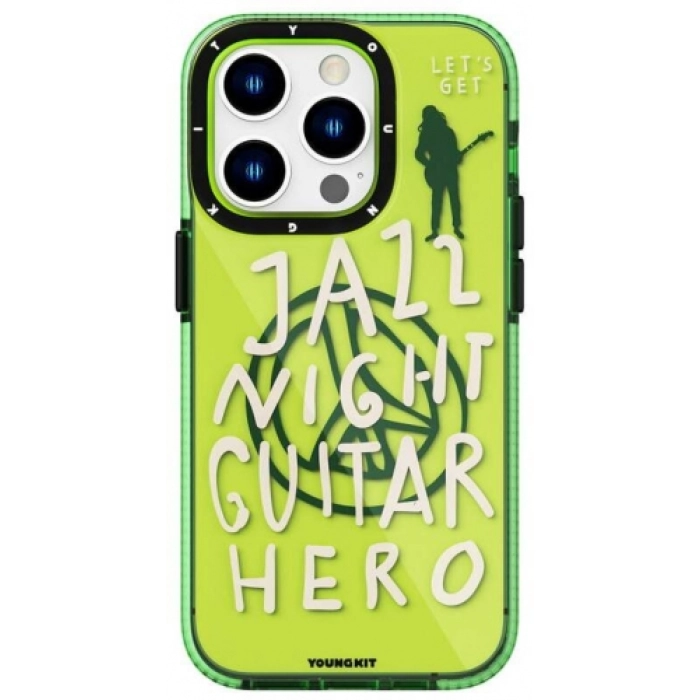 Apple iPhone 14 Pro (6.1) Kılıf Şeffaf Renkli Yazı Temalı Tasarım YoungKit Jazz Serisi Kapak - Yeşil