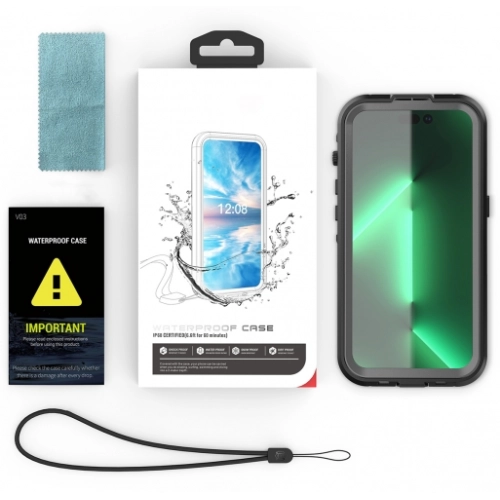 Apple iPhone 14 Pro (6.1) Kılıf Su Geçirmez Toza Dayanıklı IP68 Sertifikalı 360 Tam Koruma Kapak - Siyah