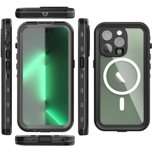 Apple iPhone 14 Pro (6.1) Kılıf Su Geçirmez Toza Dayanıklı IP68 Sertifikalı 360 Tam Koruma Kapak - Siyah