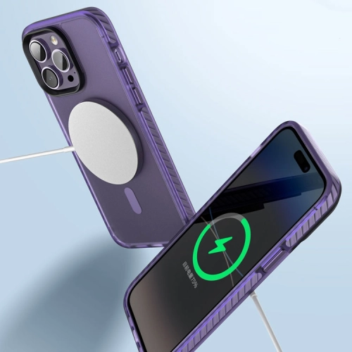 Apple iPhone 14 Pro (6.1) Mat Arka Yüzey Wireless Şarj Özellikli Zore Locik Kapak - Koyu Mor