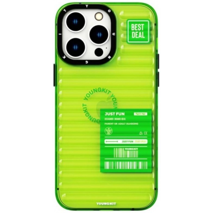 Apple iPhone 14 Pro (6.1) Şeffaf Renkli Tasarım YoungKit Fluorite Serisi Kapak - Yeşil