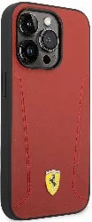 Apple iPhone 14 Pro (6.1) Kılıf Ferrari Magsafe Şarj Özellikli Deri Kenarları Damgalı Dizayn Kapak - Kırmızı