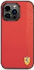 Apple iPhone 14 Pro (6.1) Kılıf Ferrari Magsafe Şarj Özellikli PU Deri Karbon Şeritli Dizayn Kapak - Kırmızı