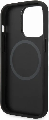 Apple iPhone 14 Pro (6.1) Kılıf Ferrari Magsafe Şarj Özellikli Pu Deri Ve Karbon Şeritli Dizayn Kapak - Siyah