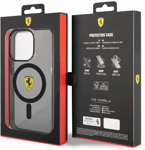 Apple iPhone 14 Pro (6.1) Kılıf Ferrari Magsafe Şarj Özellikli Yarı Transparan Dizayn Kapak - Siyah