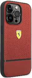 Apple iPhone 14 Pro (6.1) Kılıf Ferrari Orjinal Lisanslı Deri Delikli Ve Çizgili Dizayn Kapak - Kırmızı