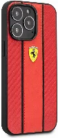 Apple iPhone 14 Pro (6.1) Kılıf Ferrari PU Deri Ve Karbon Dizayn Kapak - Kırmızı