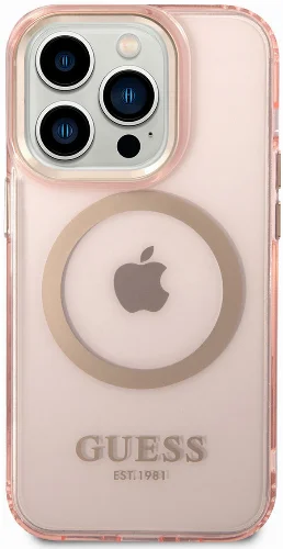 Apple iPhone 14 Pro Kılıf GUESS Magsafe Şarj Özellikli Airbagli Dizayn Kapak - Pembe