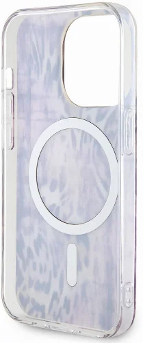 Apple iPhone 14 Pro Kılıf GUESS Magsafe Şarj Özellikli Leopar Desenli Kapak - Mavi