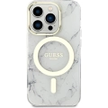 Apple iPhone 14 Pro (6.1) Kılıf GUESS Magsafe Şarj Özellikli Mermer Desenli Kapak - Beyaz