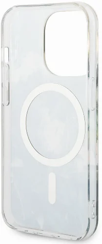 Apple iPhone 14 Pro Kılıf GUESS Magsafe Şarj Özellikli Yaprak Desenli Magsafe Şarj Kablolu Kapak - Yeşil