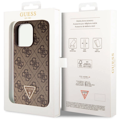 Apple iPhone 14 Pro Kılıf Guess Orjinal Lisanslı PU Deri Taşlı Üçgen Logo 4G Desenli Kapak - Siyah