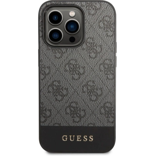 Apple iPhone 14 Pro (6.1) Kılıf GUESS PU Deri Şerit Logo Dizaynlı Kapak - Gri