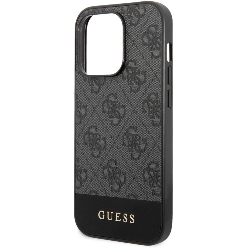 Apple iPhone 14 Pro (6.1) Kılıf GUESS PU Deri Şerit Logo Dizaynlı Kapak - Gri