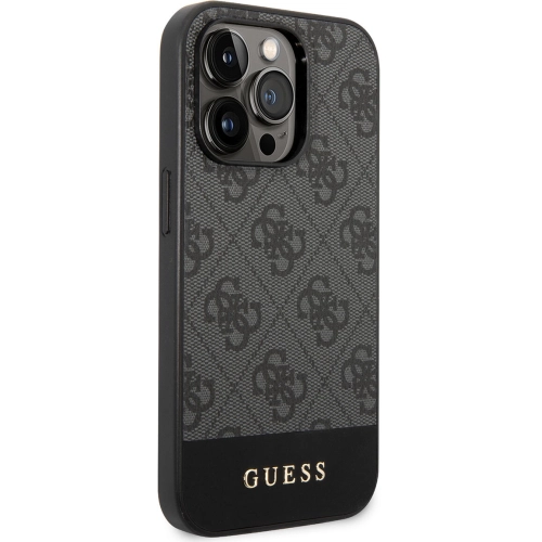 Apple iPhone 14 Pro (6.1) Kılıf GUESS PU Deri Şerit Logo Dizaynlı Kapak - Gri