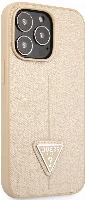 Apple iPhone 14 Pro Kılıf GUESS PU Safran Deri Üçgen Logo Dizayn Kapak - Krem