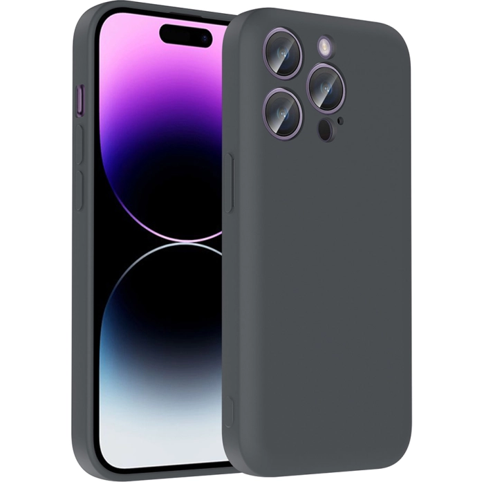 Apple iPhone 14 Pro (6.1) Kılıf İçi Kadife Dokulu Kartlık Hazneli Mat Vitra Silikon Kapak - Gri