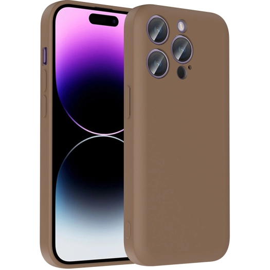 Apple iPhone 14 Pro (6.1) Kılıf İçi Kadife Dokulu Kartlık Hazneli Mat Vitra Silikon Kapak - Kahverengi