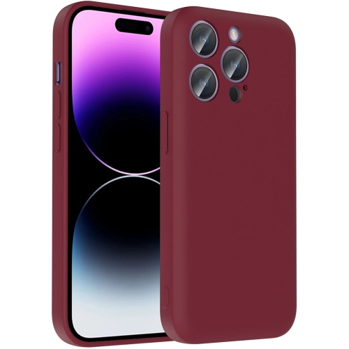 Apple iPhone 14 Pro (6.1) Kılıf İçi Kadife Dokulu Kartlık Hazneli Mat Vitra Silikon Kapak - Mürdüm