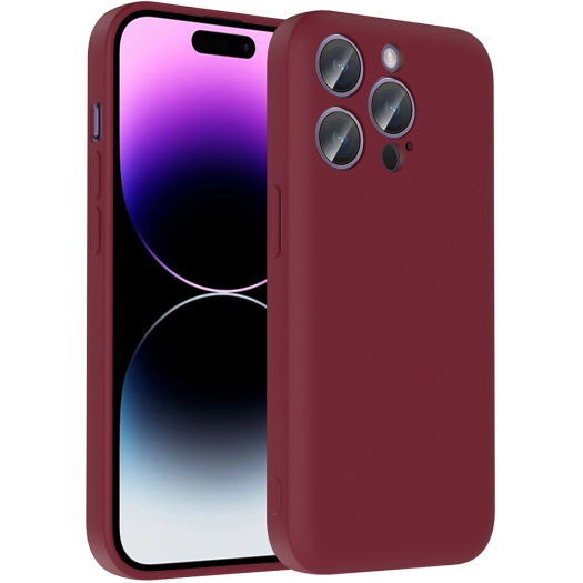 Apple iPhone 14 Pro (6.1) Kılıf İçi Kadife Dokulu Kartlık Hazneli Mat Vitra Silikon Kapak - Mürdüm