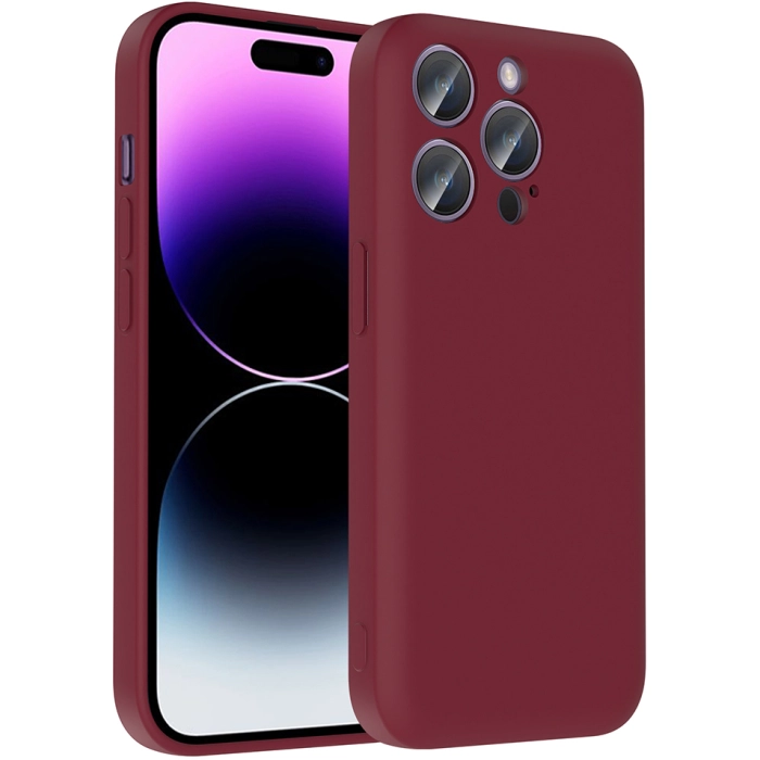 Apple iPhone 14 Pro (6.1) Kılıf İçi Kadife Dokulu Kartlık Hazneli Mat Vitra Silikon Kapak - Mürdüm