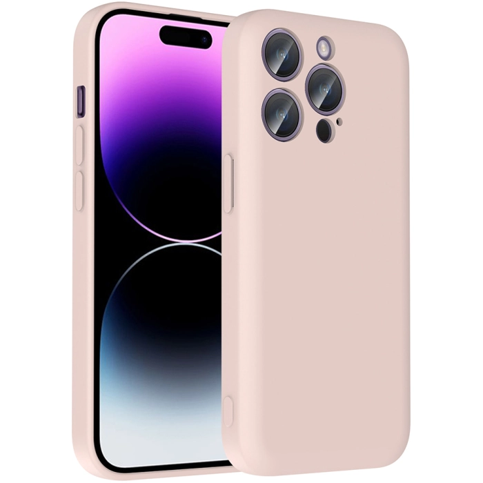 Apple iPhone 14 Pro (6.1) Kılıf İçi Kadife Dokulu Kartlık Hazneli Mat Vitra Silikon Kapak - Pembe