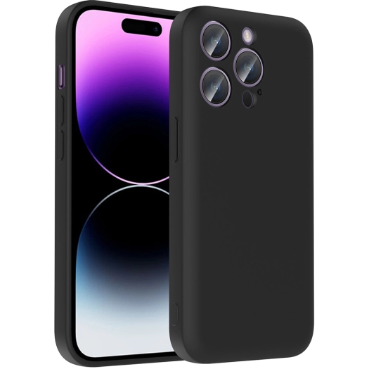 Apple iPhone 14 Pro (6.1) Kılıf İçi Kadife Dokulu Kartlık Hazneli Mat Vitra Silikon Kapak - Siyah