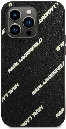 Apple iPhone 14 Pro (6.1) Kılıf Karl Lagerfeld PU Suni Deri Logolu Dizayn Kapak - Siyah