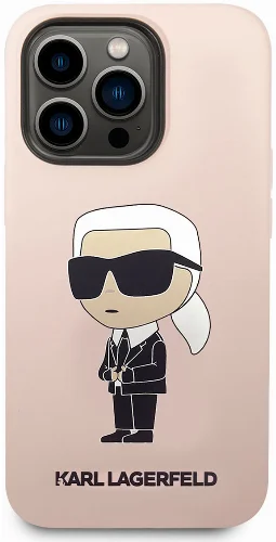 Apple iPhone 14 Pro (6.1) Kılıf Karl Lagerfeld Silikon Karl Dizayn Kapak - Pembe
