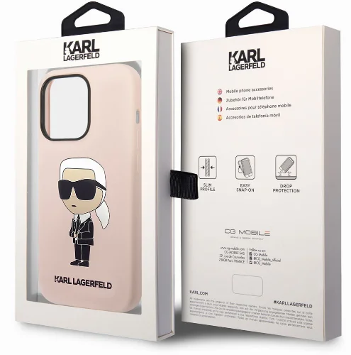 Apple iPhone 14 Pro (6.1) Kılıf Karl Lagerfeld Silikon Karl Dizayn Kapak - Pembe