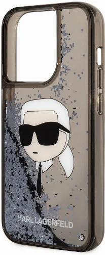 Apple iPhone 14 Pro (6.1) Kılıf Karl Lagerfeld Sıvılı Simli Karl Head Dizayn Kapak - Pembe