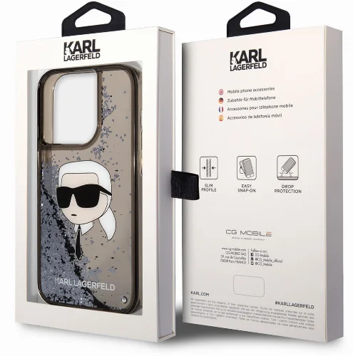 Apple iPhone 14 Pro (6.1) Kılıf Karl Lagerfeld Sıvılı Simli Karl Head Dizayn Kapak - Pembe